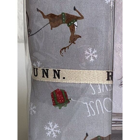 Rae Dunn Christmas Santa Claus Sleigh Reindeer QUEEN SIZE Soft Sheet Set Grey - Picture 15 of 16
